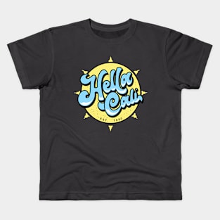 Hella Cali Yellow Sun Blue Lettering Logo Kids T-Shirt